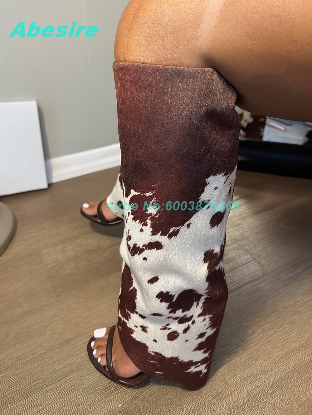 Women Fashion Show - Cow Pattern Patchwork Suede Sandal Boots