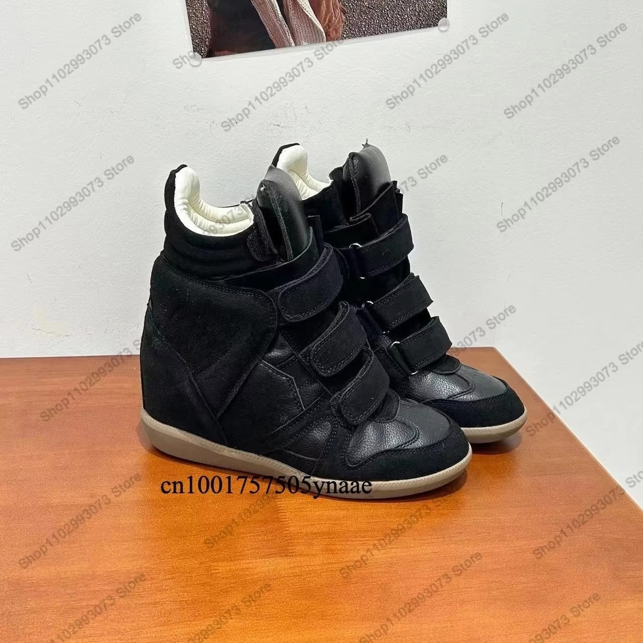 Women Fashion Show - Women Hidden Wedge Heel High‑Top Sneakers