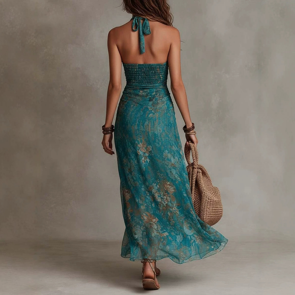 Women's Halter Deep V Print Sp - Maxi Dress Boho recension och pris