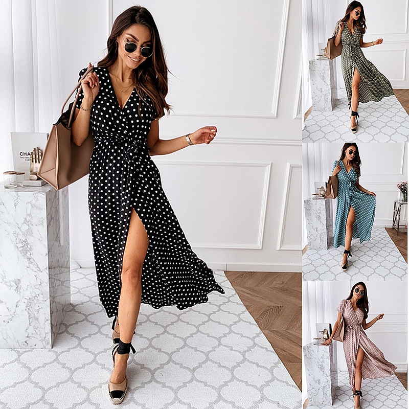 Summer Boho Polka Dot Print V- - Maxi Dress Boho recension och pris