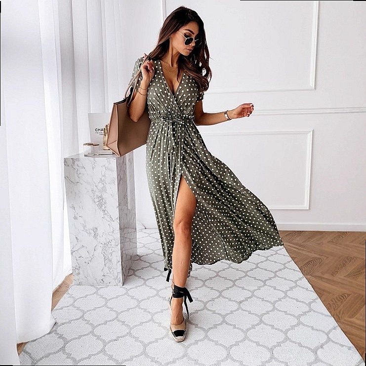 Summer Boho Polka Dot Print V- - Maxi Dress Boho recension och pris