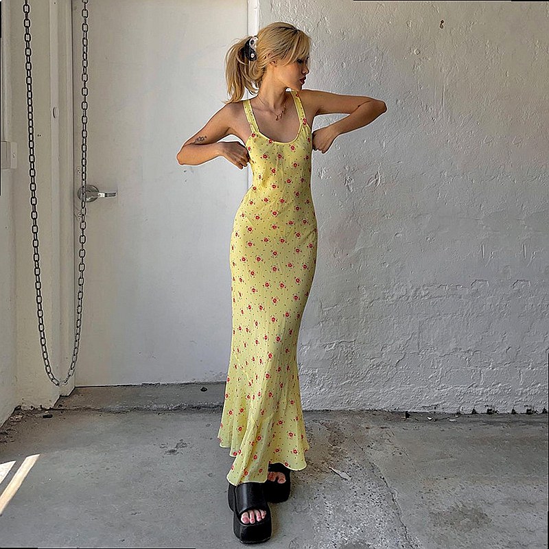 French Floral Print Long Maxi  - Maxi Dress Boho recension och pris