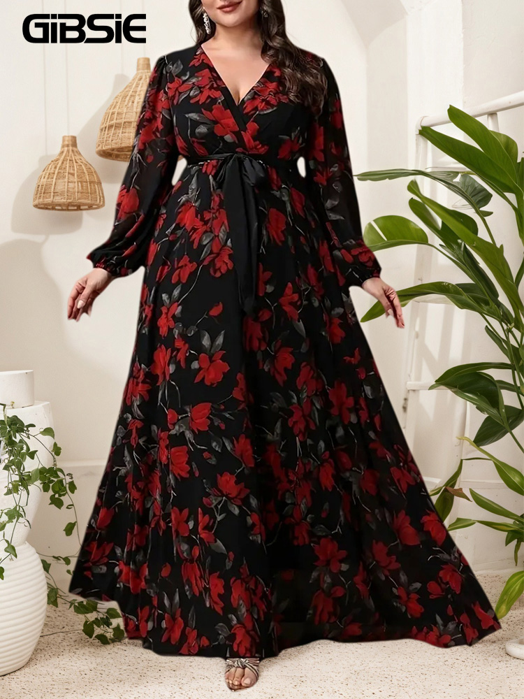 GIBSIE Plus Size Floral Print  - Maxi Dress Boho recension och pris