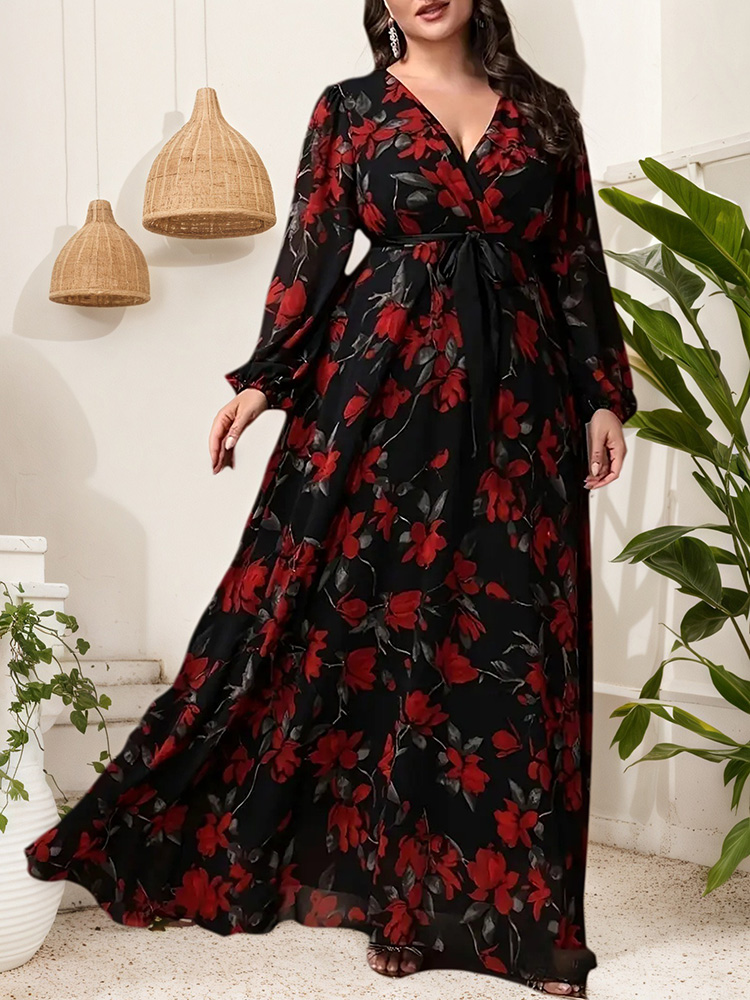 GIBSIE Plus Size Floral Print  - Maxi Dress Boho recension och pris