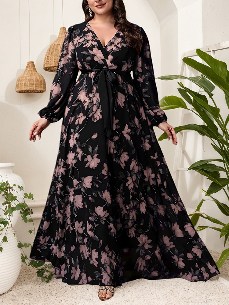 GIBSIE Plus Size Floral Print  - Maxi Dress Boho recension och pris