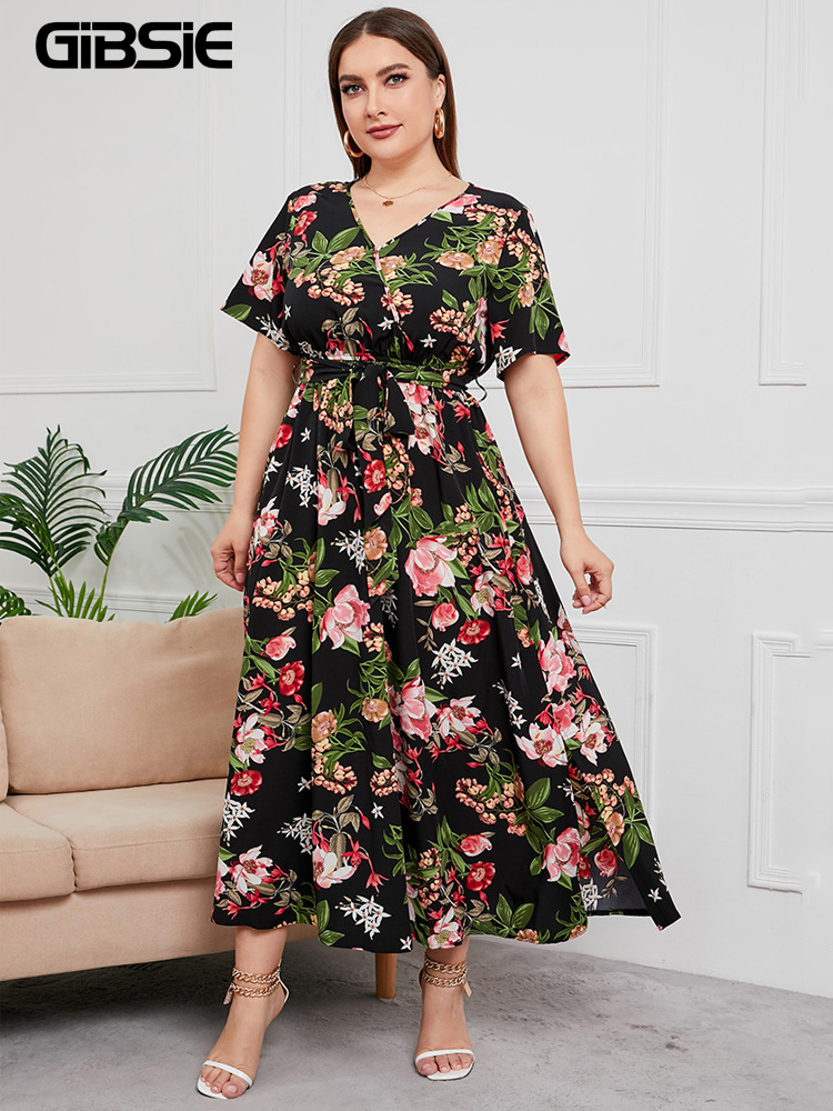 GIBSIE Plus Size V Neck Floral - Maxi Dress Boho recension och pris
