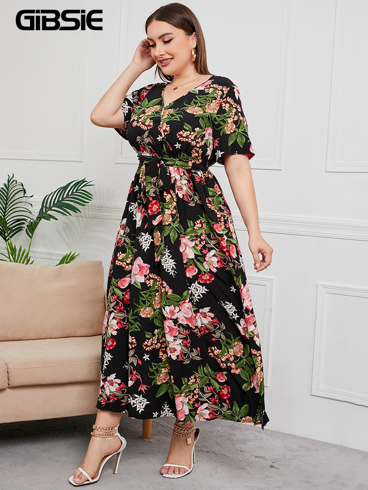 GIBSIE Plus Size V Neck Floral - Maxi Dress Boho recension och pris
