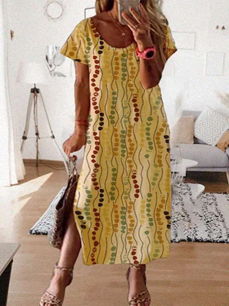 Plus Size Yellow Printed Midi  - Maxi Dress Boho recension och pris