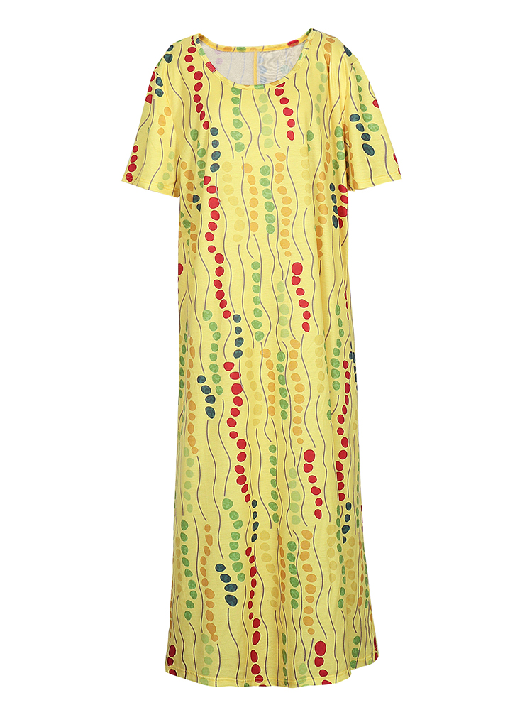 Plus Size Yellow Printed Midi  - Maxi Dress Boho recension och pris